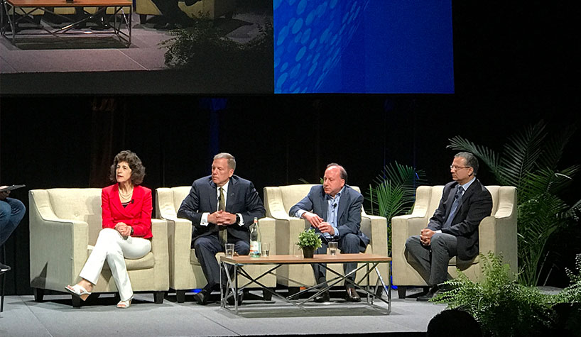 Left to right: Cindy Estis Green of Kalibri Labs; Mark Carrier of B.F. Saul Company Hospitality Group; Barry Goldstein of Wyndham Hotels &amp; Resorts; and Ash Kapur of Starwood Capital Group