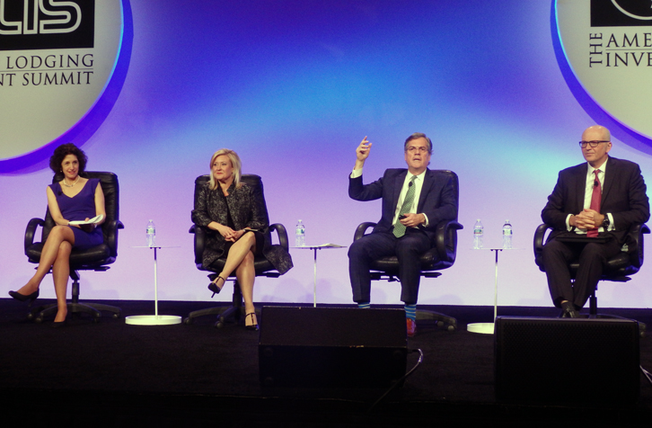 Industry analysts shared insight into U.S. hotel industry performance and what to watch in 2019. From left: Kalibri Labs’ Cindy Estis Green, STR’s Vail Ross, CBRE Hotels’ Mark Woodworth and JLL’s Mark Wynne Smith.